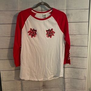 PINK Victoria’s Secret Bow 3/4 Sleeve Tee Size Large